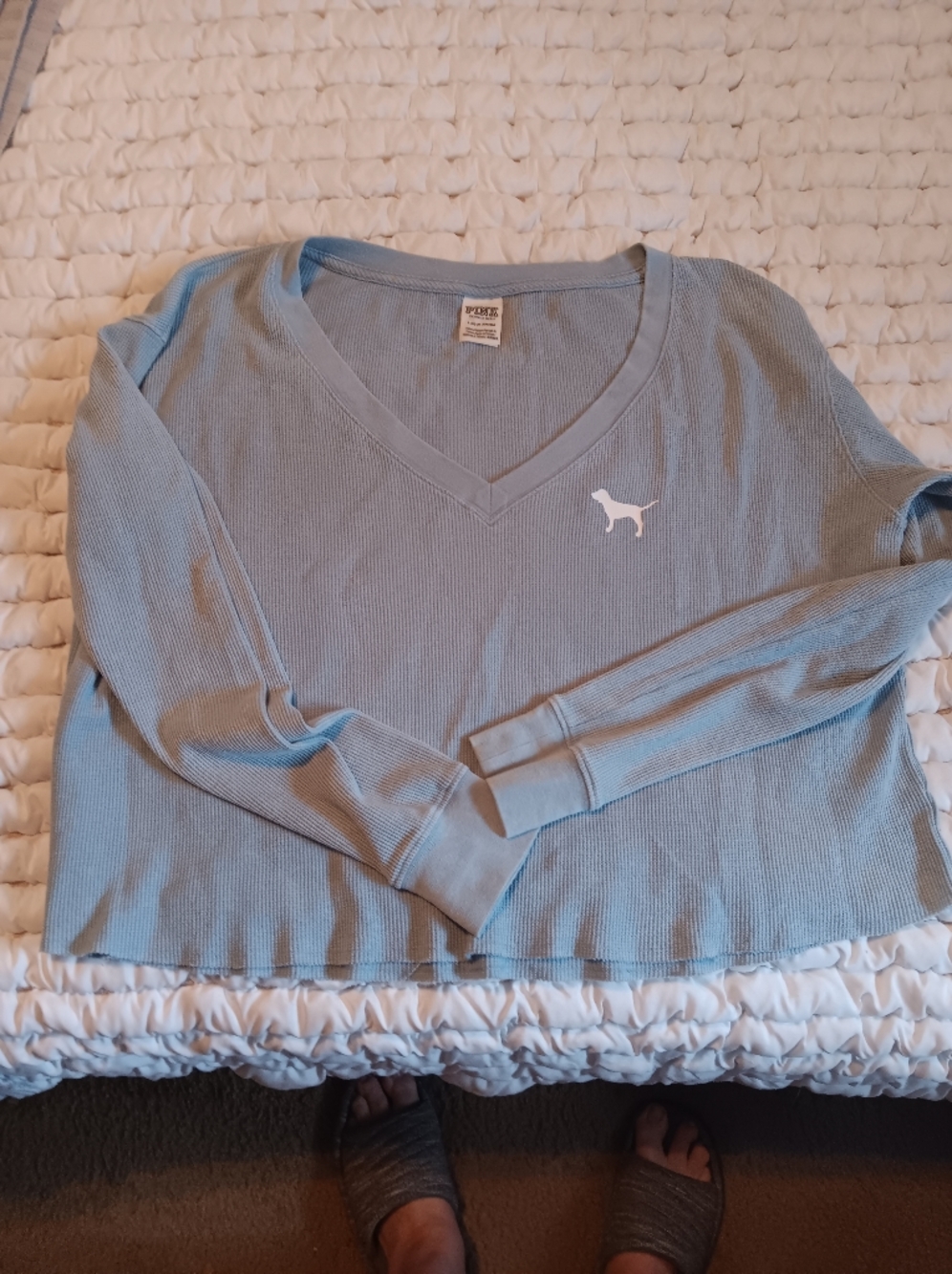 PINK Victoria's Secret Light Blue Waffle Thermal Top